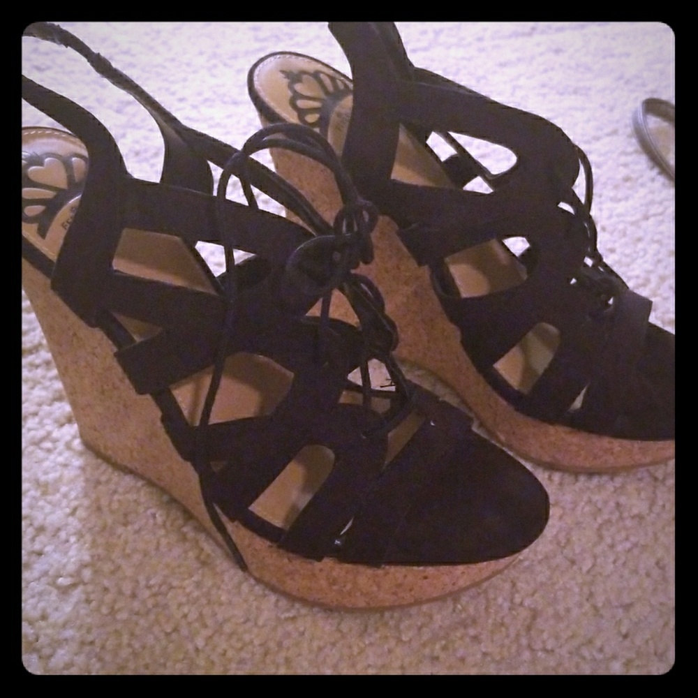 Fergalicious Black Lace Up Wedges